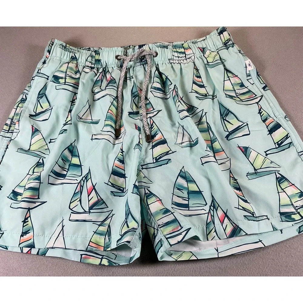 Vintage Summer Swim Trunks Men's Large NWOT Sailboat Print Beach Shorts